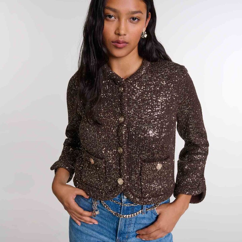 Maje NWT Brown Sequin Cardigan - $415 MSRP